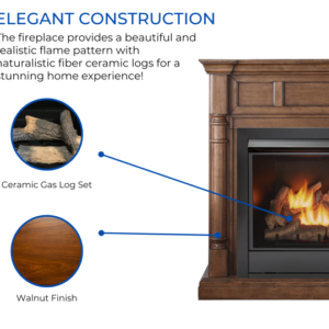Duluth Forge Full Size Dual Fuel Ventless Gas Fireplace With Mantel – 32,000 BTU, Remote Control, Walnut Finish – Model# FDI32R-M-WN