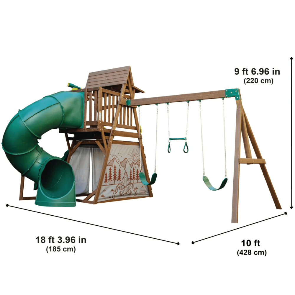 Ranger Retreat Wooden Swing Set/Playset with Tent, Tube Slide and 3-Swings Ranger Retreat Wooden Swing Set/Playset with Tent, Tube Slide and 3-Swings